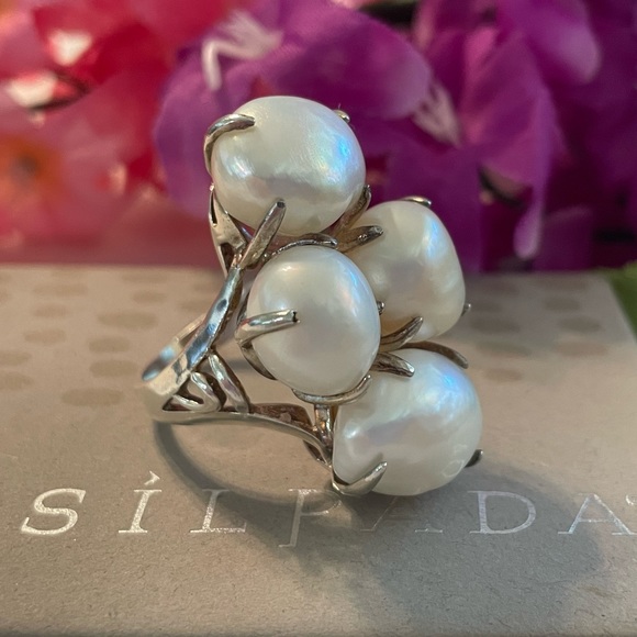 Silpada Coastal Pearl Cluster Sterling Silver Statement Ring R2949 - Picture 5 of 17